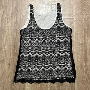 Mossimo Supply Co. Black Lace Overlay Tank with White Underlayer Size L